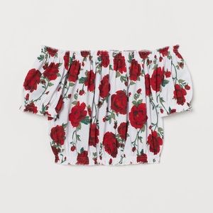 h&m off the shoulder cropped floral top